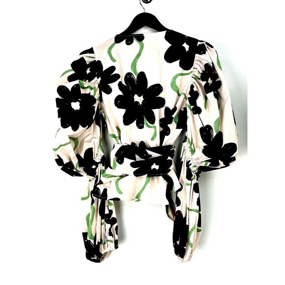 Alexandra Bueno Manglar Rebecca Shirt Women Sz L Pink Black Puff Sleeve Wrap Top - Picture 7 of 12